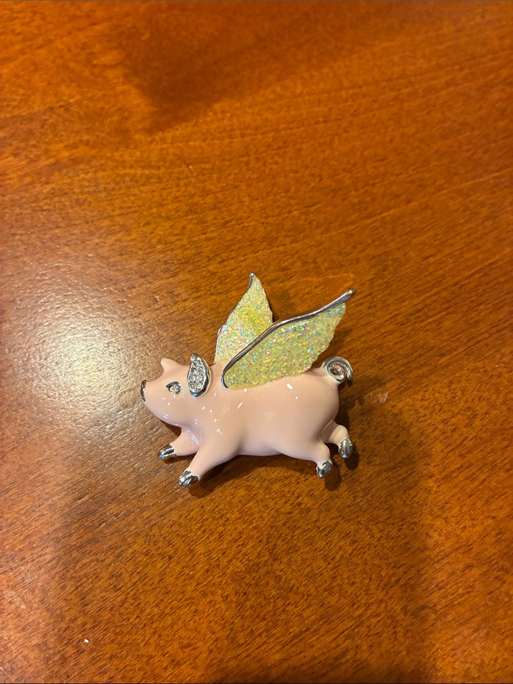 Napier Pink Pig Brooch with Sparkle Yellow Wings